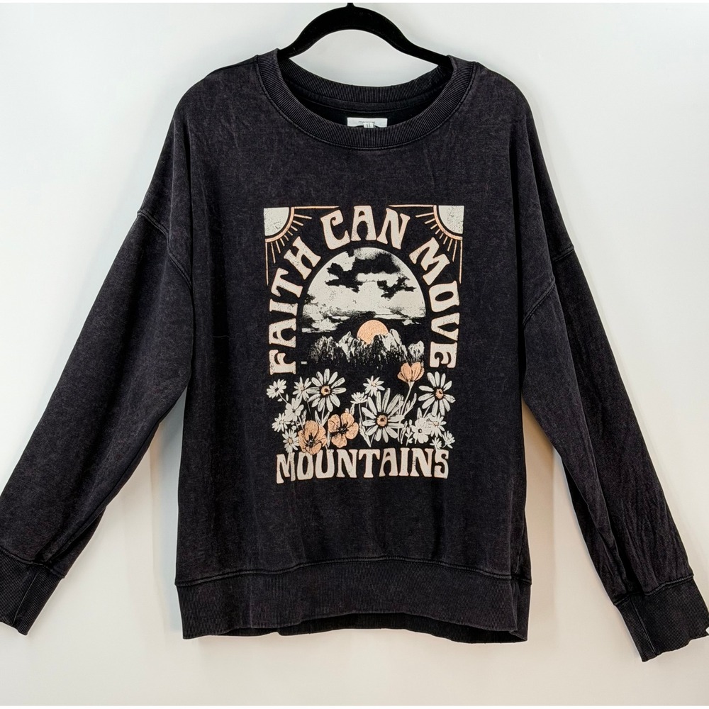 Maurices Boho Faith Can Move Mountains Sweatshirt Womens Large Acid Wash Graphic - Picture 2 of 9